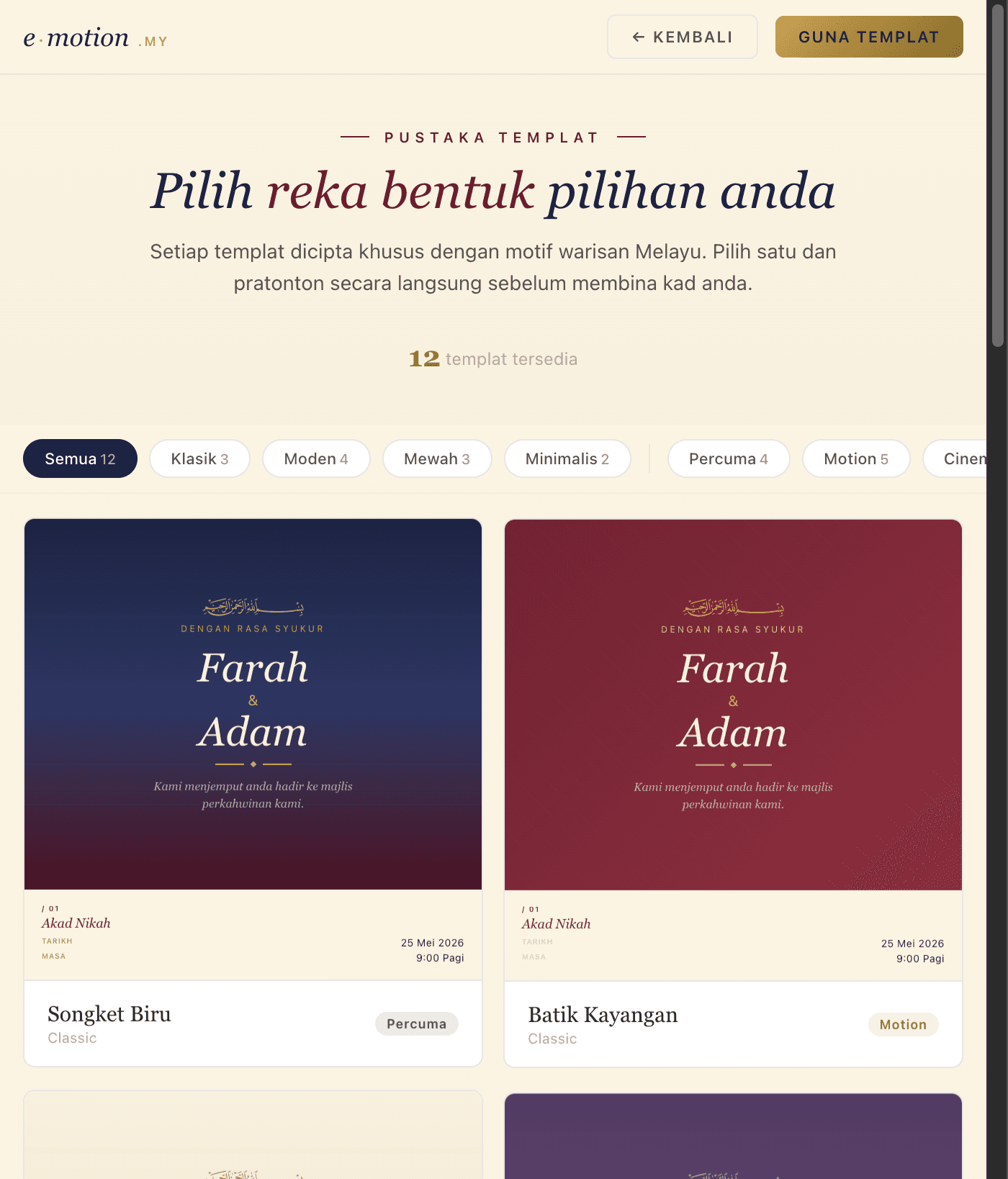Pilihan templat kad kahwin digital e-motion stories
